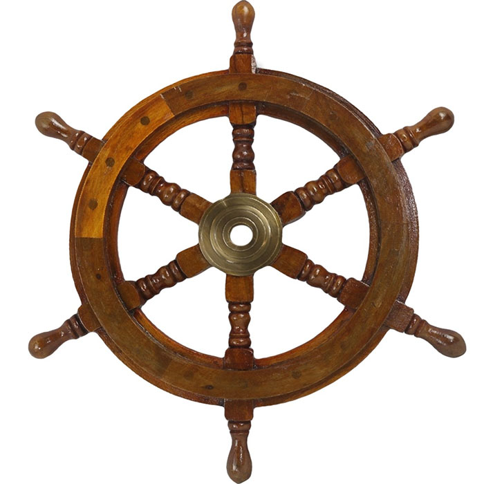 Nautical Ship Wheel Wood & Brass Antique Large